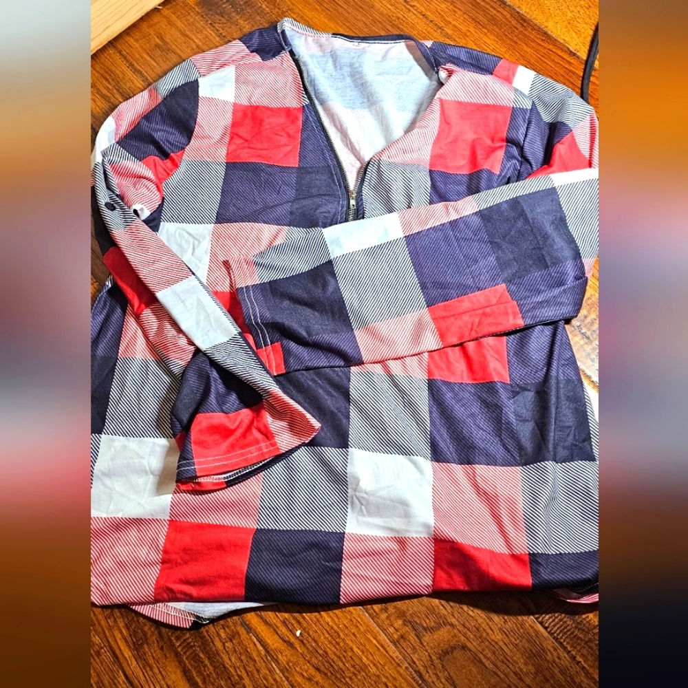 Red Black and White Blouse